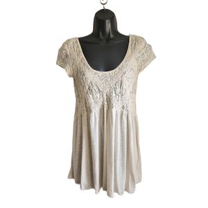 Free People Lace Bodice  Babydoll Top Size Small Ivory Cream